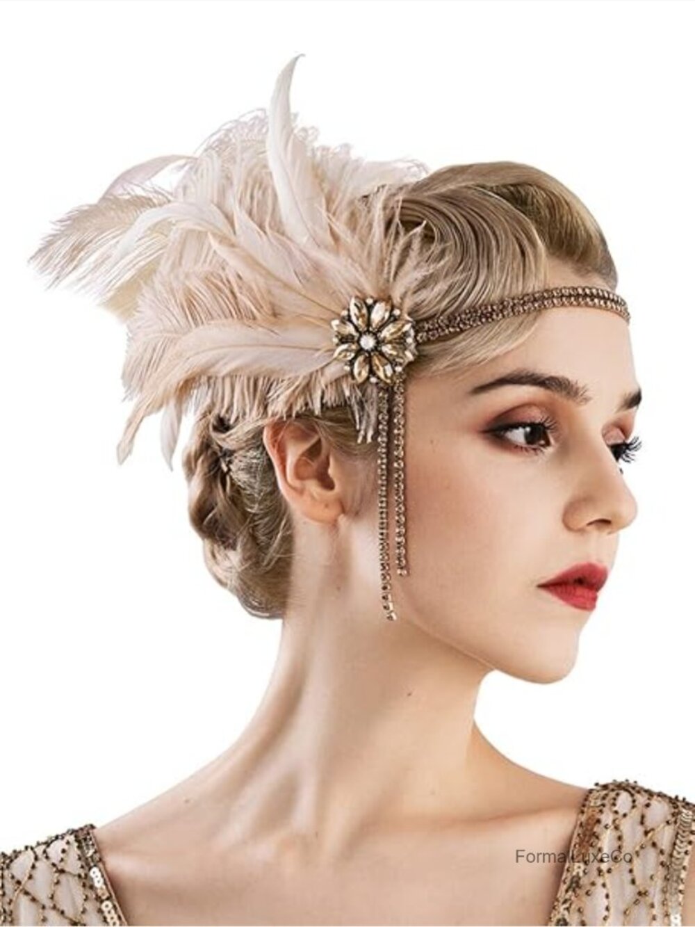 Vintage Flapper Headband with Rhinestone and Feathers for Gatsby Party Costume
